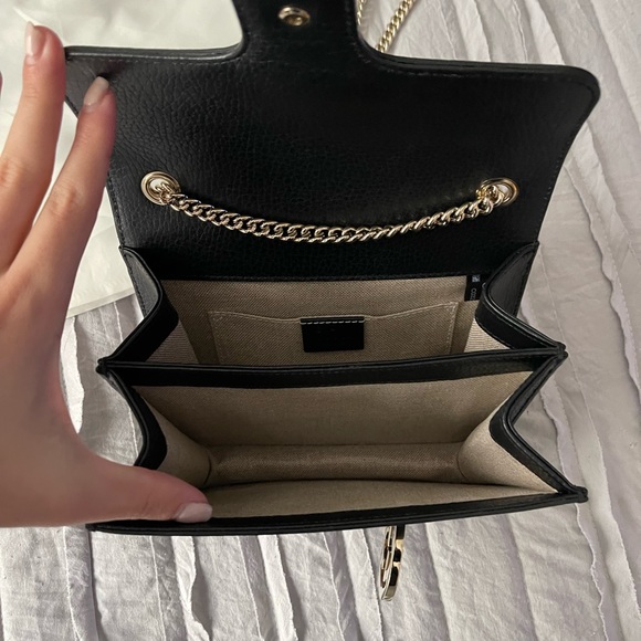 Gucci Interlocking BLACK Marmont Leather Silver Handbag Italy - Picture 5 of 6